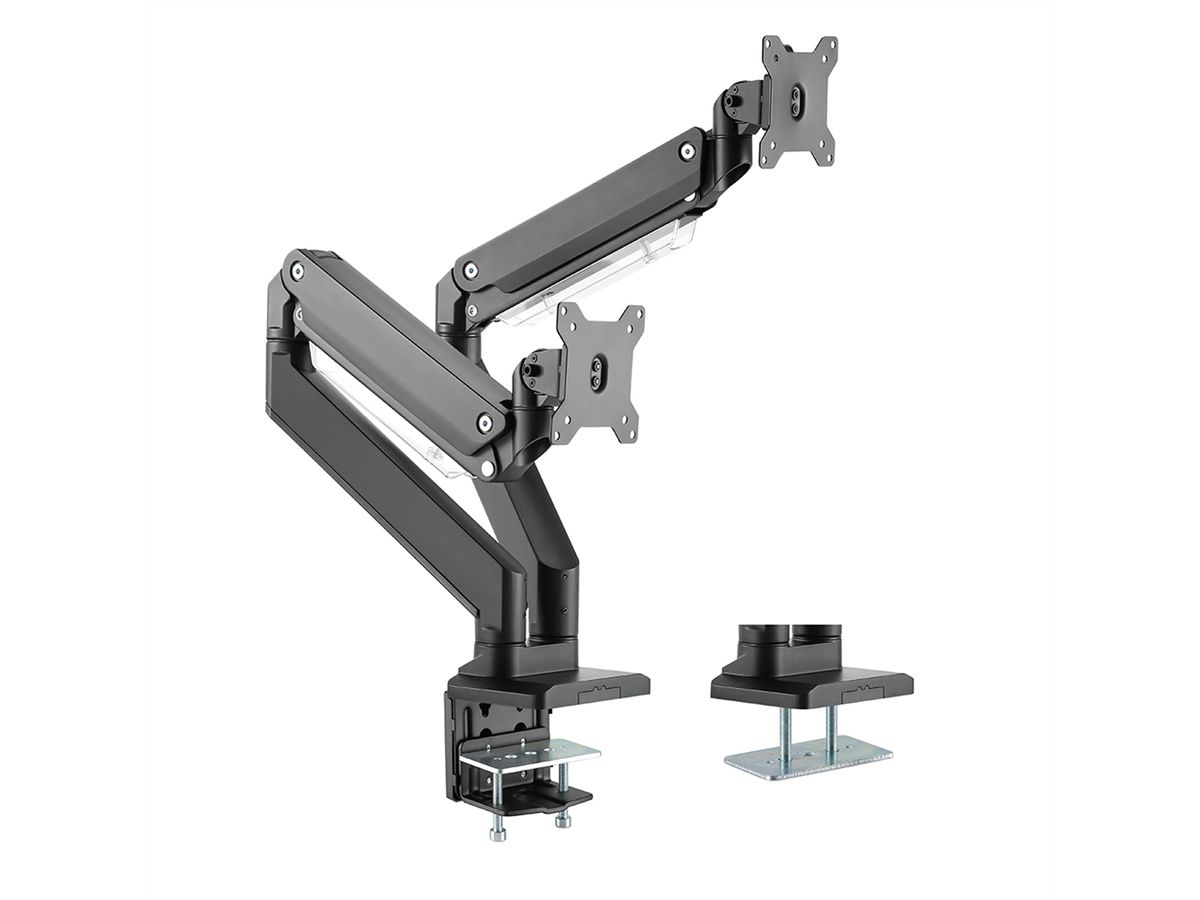 ROLINE LCD-Doppelarm, Tischmontage, Gasfeder, je 5 Gelenke, bis 35 Zoll, bis 2x 15 kg