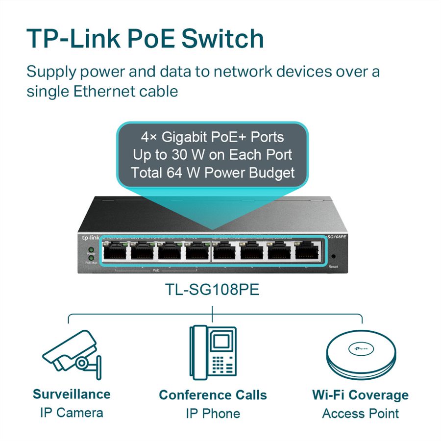 TP-Link TL-SG108PE PoE+ Switch 8 Port