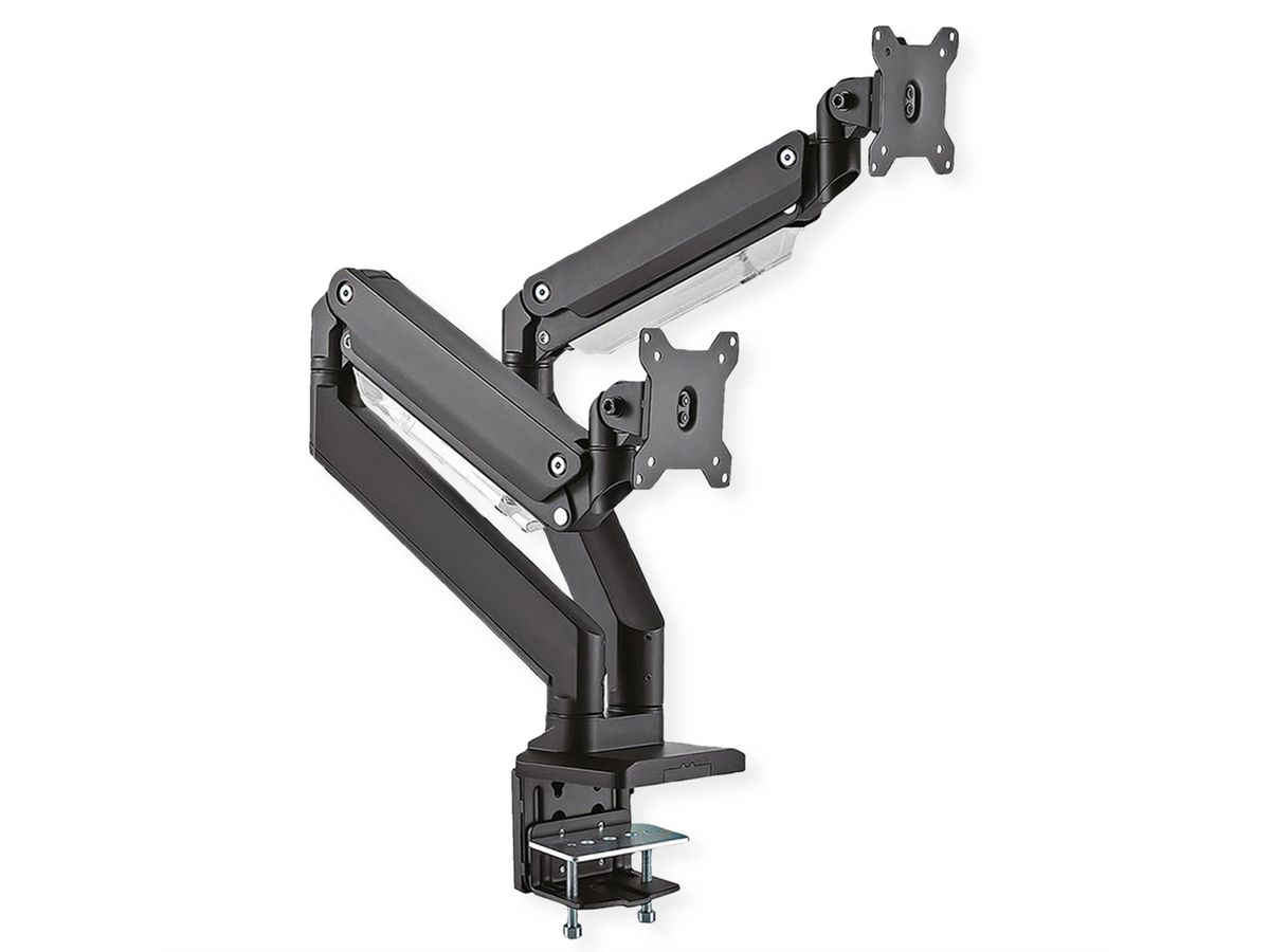 ROLINE LCD-Doppelarm, Tischmontage, Gasfeder, je 5 Gelenke, bis 35 Zoll, bis 2x 15 kg