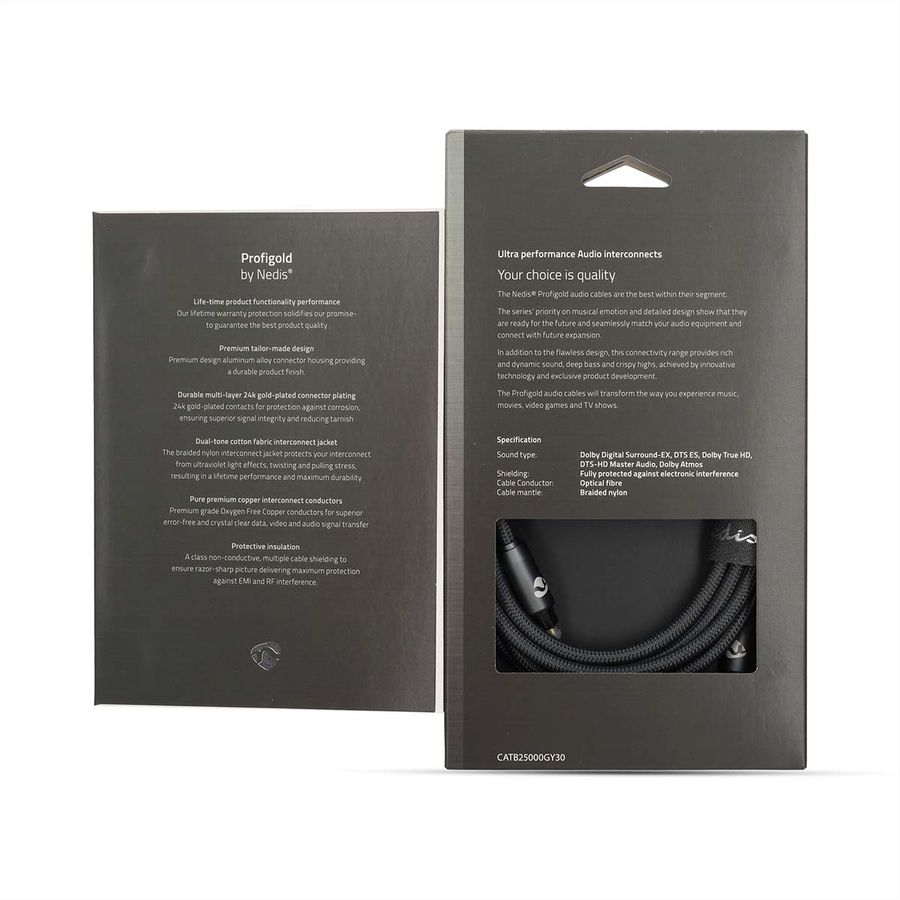 Nedis Optisches Audiokabel Toslink, ST/ST, grau, 3 m