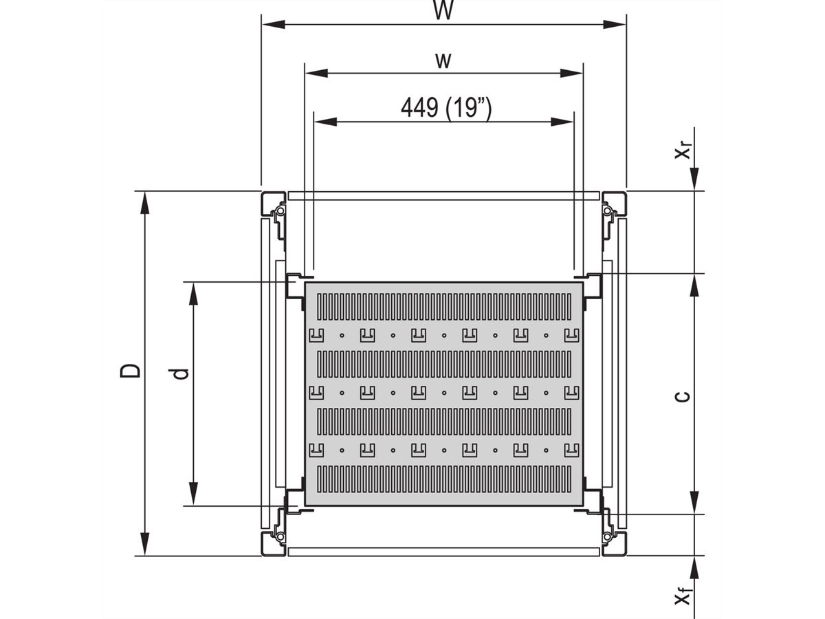 SCHROFF 19"-Fachboden, stationär, 75 kg - FACHB.STAT.19"600B 700T 7021