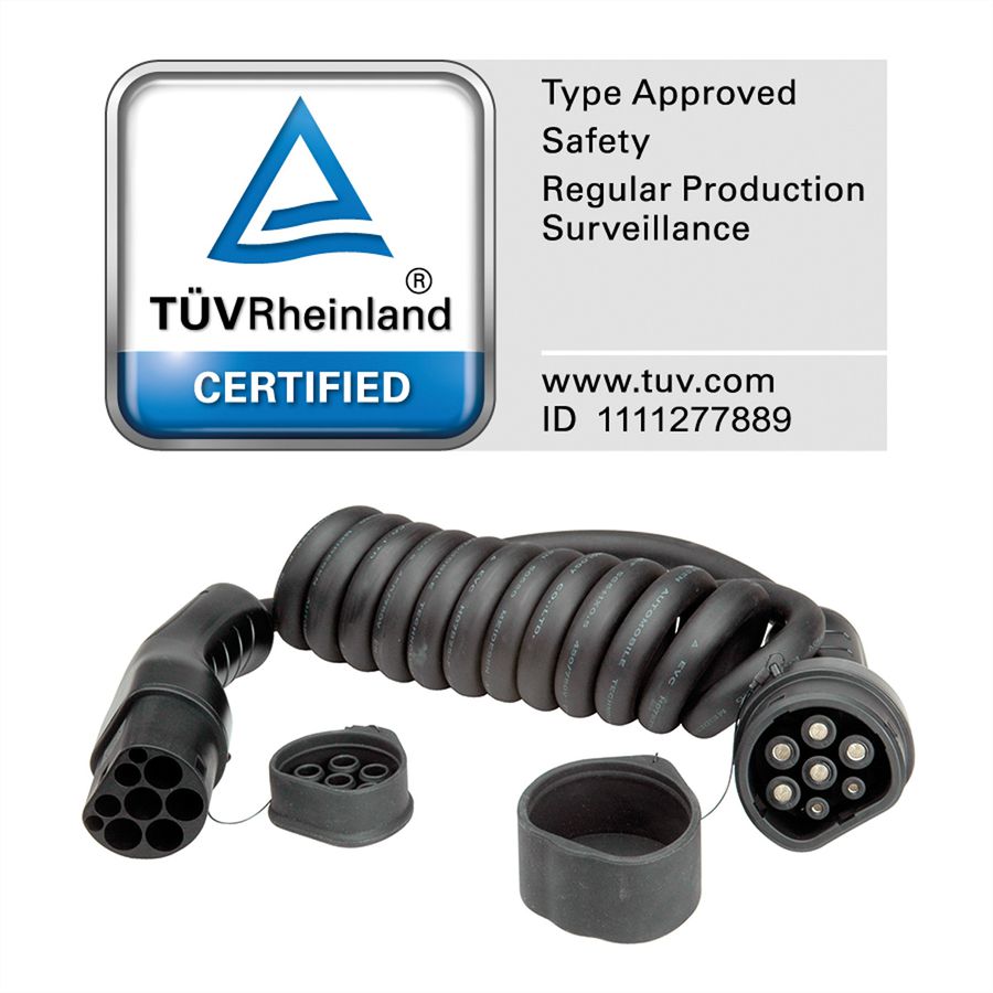 ROLINE E-Auto Spiral-Ladekabel Typ2, 3-phasig, 480VAC (3P+N+E), 16 A, 11 kW, max. 2m