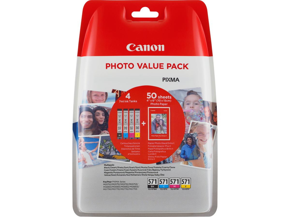Canon Cartouche d'encre CLI-571 BK/C/M/Y + Pack économique de papiers photo