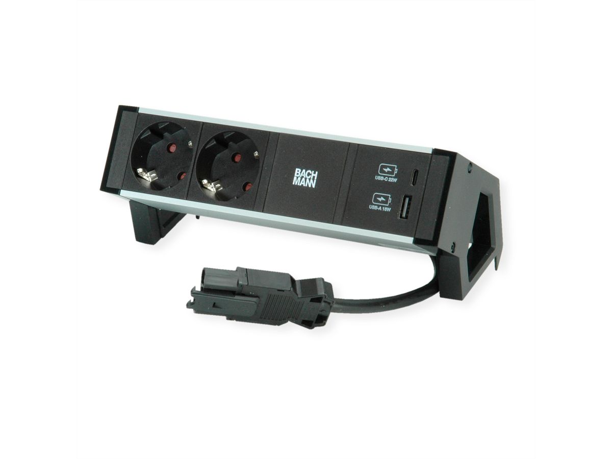 BACHMANN DESK2 ALU BLACK 2x contact de protection USB