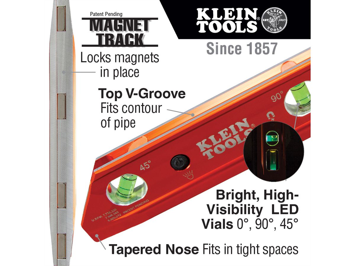 KLEIN TOOLS 935RBLT Beleuchtete Torpedo Billet Wasserwaage