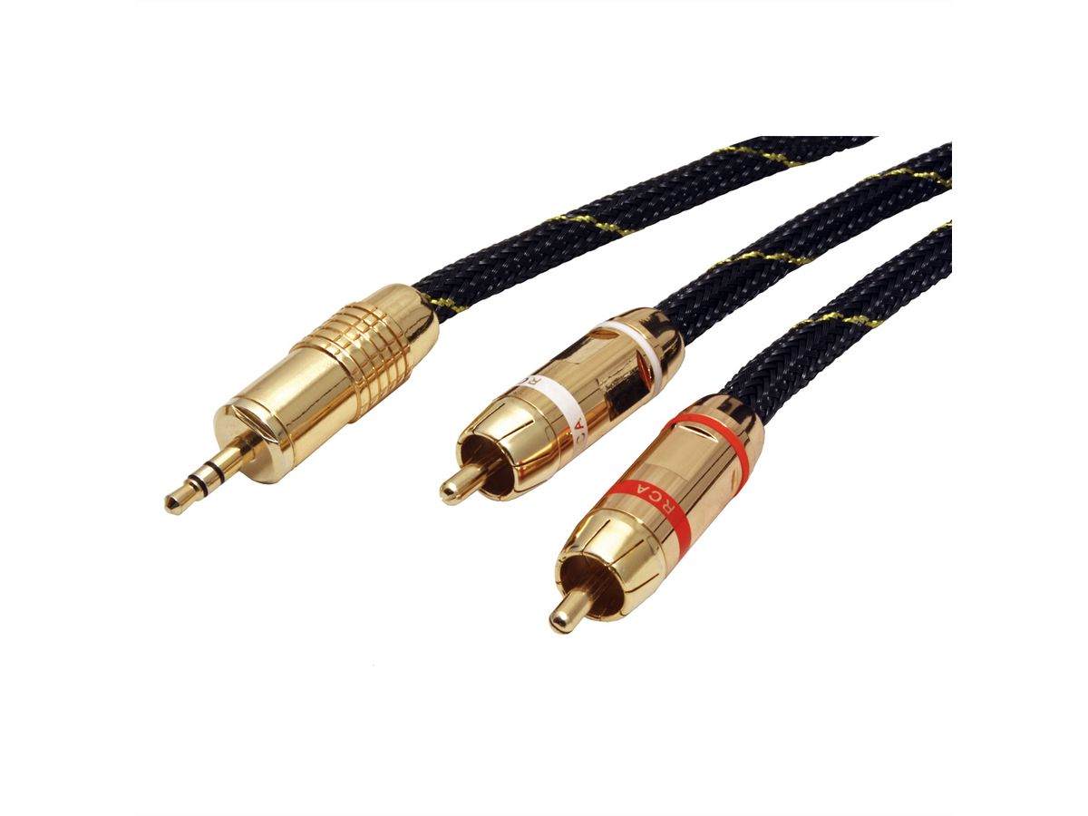 ROLINE GOLD Audio-Verbindungskabel 3,5mm Stereo - 2x Cinch, ST/ST, 2,5 m