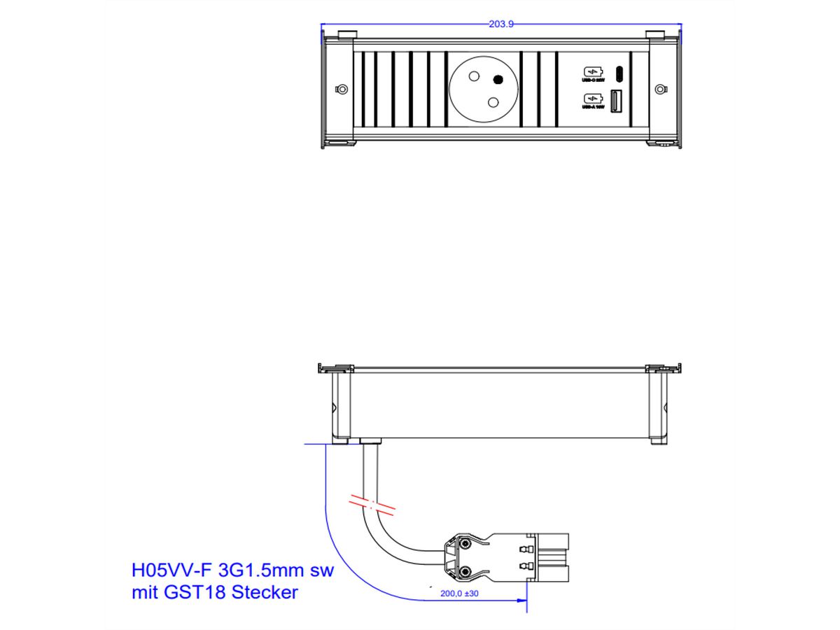 BACHMANN KAPSA S 1xUTE 1xUSB A&C 22W, 0,2m GST18 France