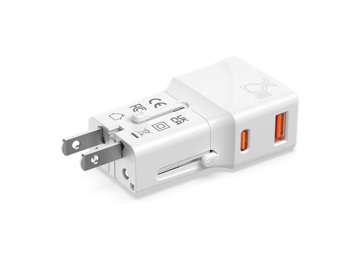 VALUE Chargeur de voyage USB avec prise UK/US/Euro, 2 ports, 1x QC3.0 A + 1x C (PD), 25W