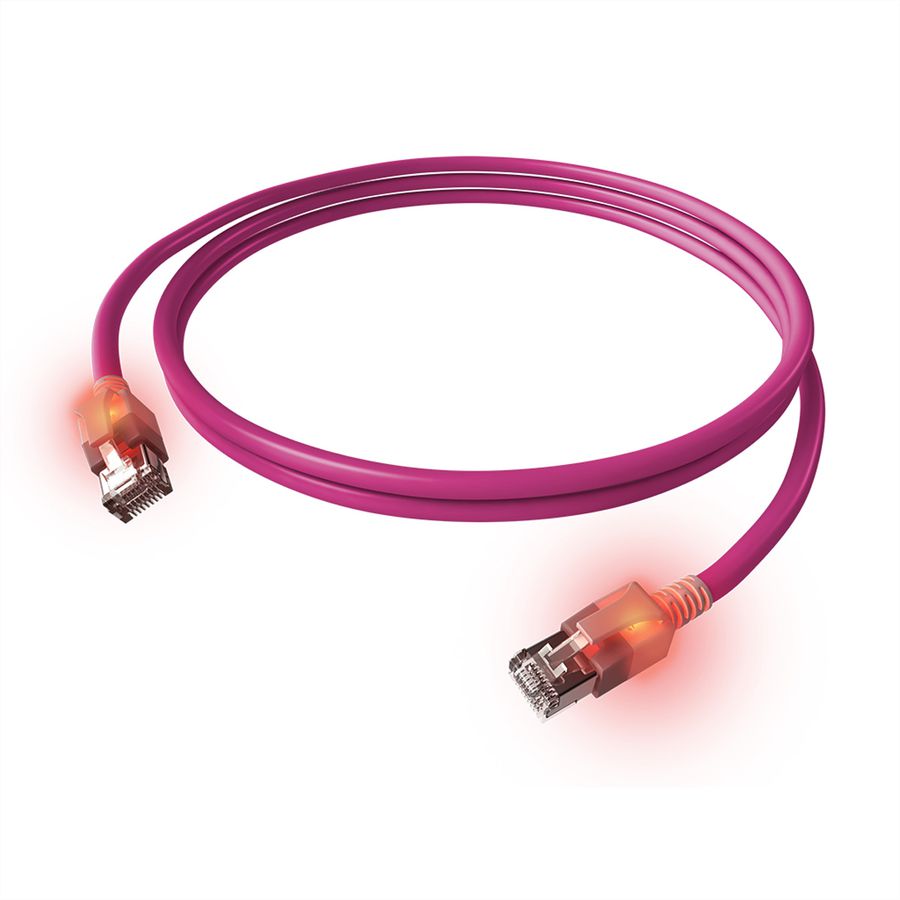 EasyLan DualBoot LED Patchkabel RJ45 S/FTP Cat.6A (Class EA), mit saCon Stecker, LSOH, violett, 2 m