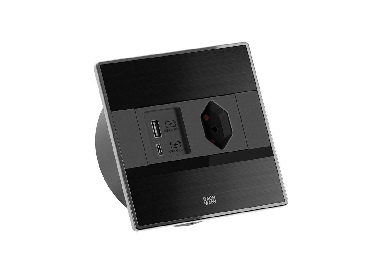 BACHMANN SENSE schwarz 1x CH T13, 1xUSB A/C L=2,0m T12