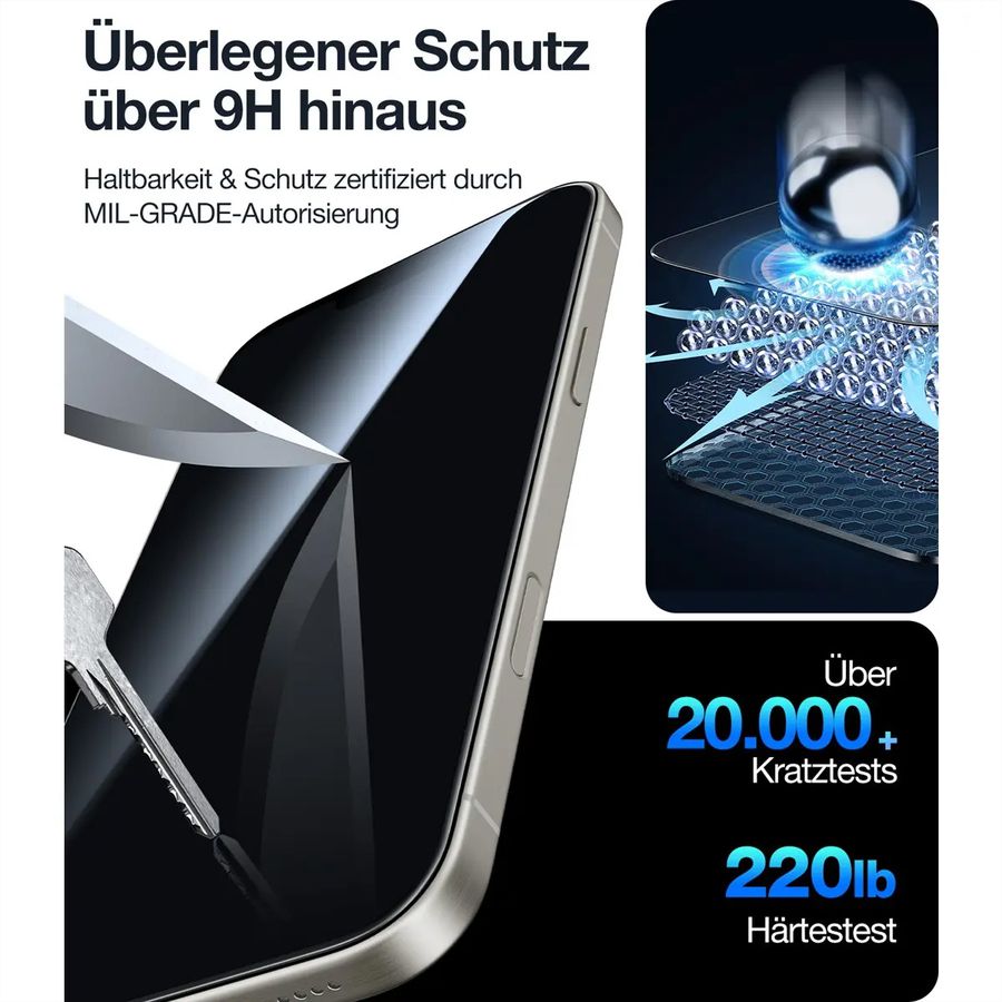 Torras Install Master Displayschutz, Privacy, iPhone 16 Pro, transparent