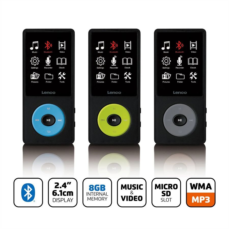Lenco MP3/MP4-Spieler mit Bluetooth, 8 GB internem Speicher, grün