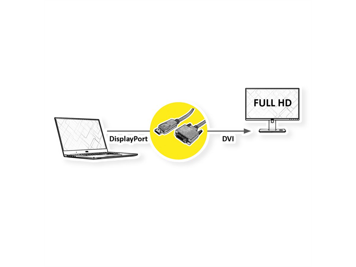 ROLINE DisplayPort Kabel DP ST - DVI ST, schwarz, 3 m