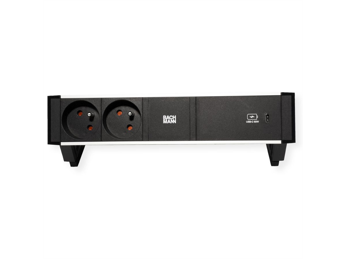 BACHMANN DESK2 ALU BLACK 2xUTE 1xUSBC 60W 0,2m GST18