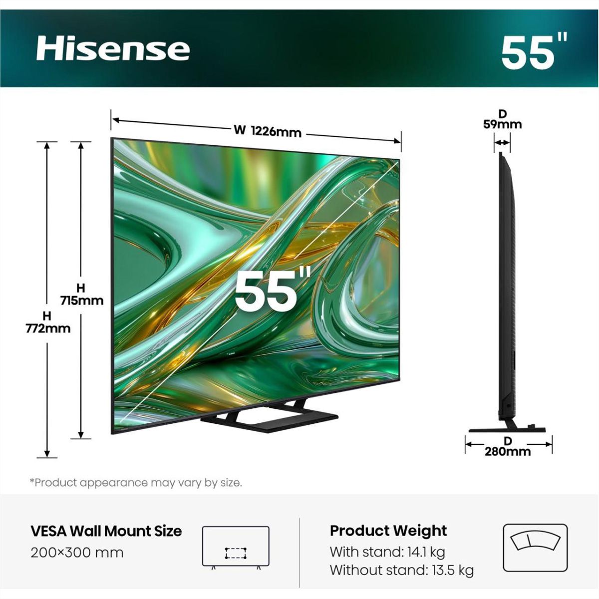 Hisense TV 55E8S 55", Mini-LED 4K, 144Hz, 600 Nits