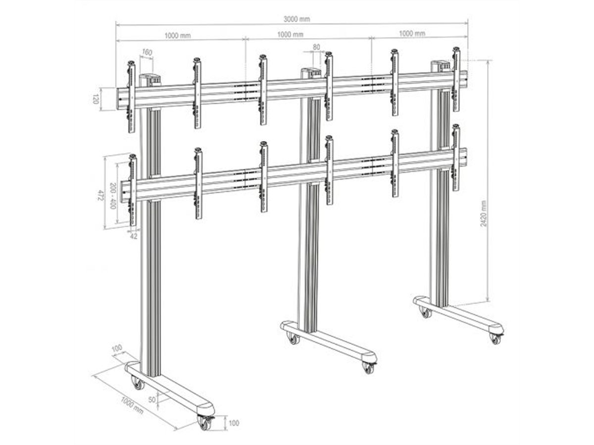 Hagor Support mural HA-VWT 3 x 2 Landscape, Videowall-Trolley,