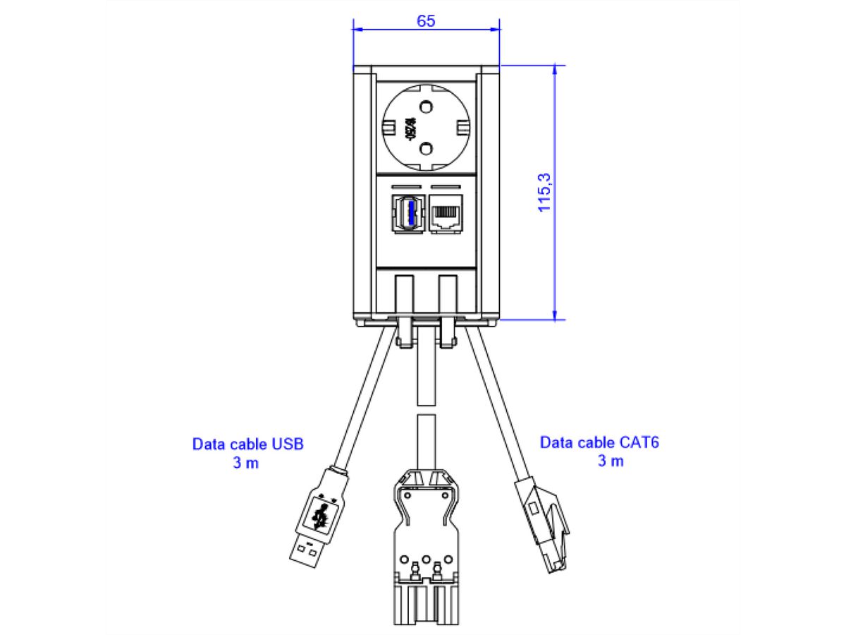 BACHMANN ELEVATOR 1x Schutzkontakt, 1x CAT6, 1x USB 3.0, silberfarben