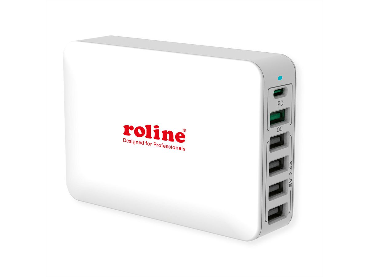 ROLINE USB Charger, 6 Port (4x USB-A, 1x USB-C, 1x USB-A QC3.0), max. 60W