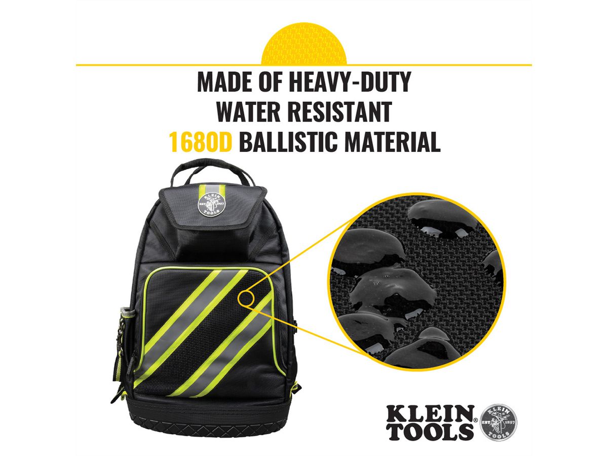KLEIN TOOLS 55597 Tradesman Pro Rucksack, Neongelb/Schwarz mit Reflexstreifen