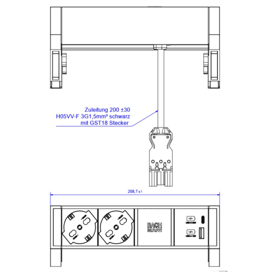 BACHMANN DESK2 2xP40 1xUSB A/C 22W, ITALIE