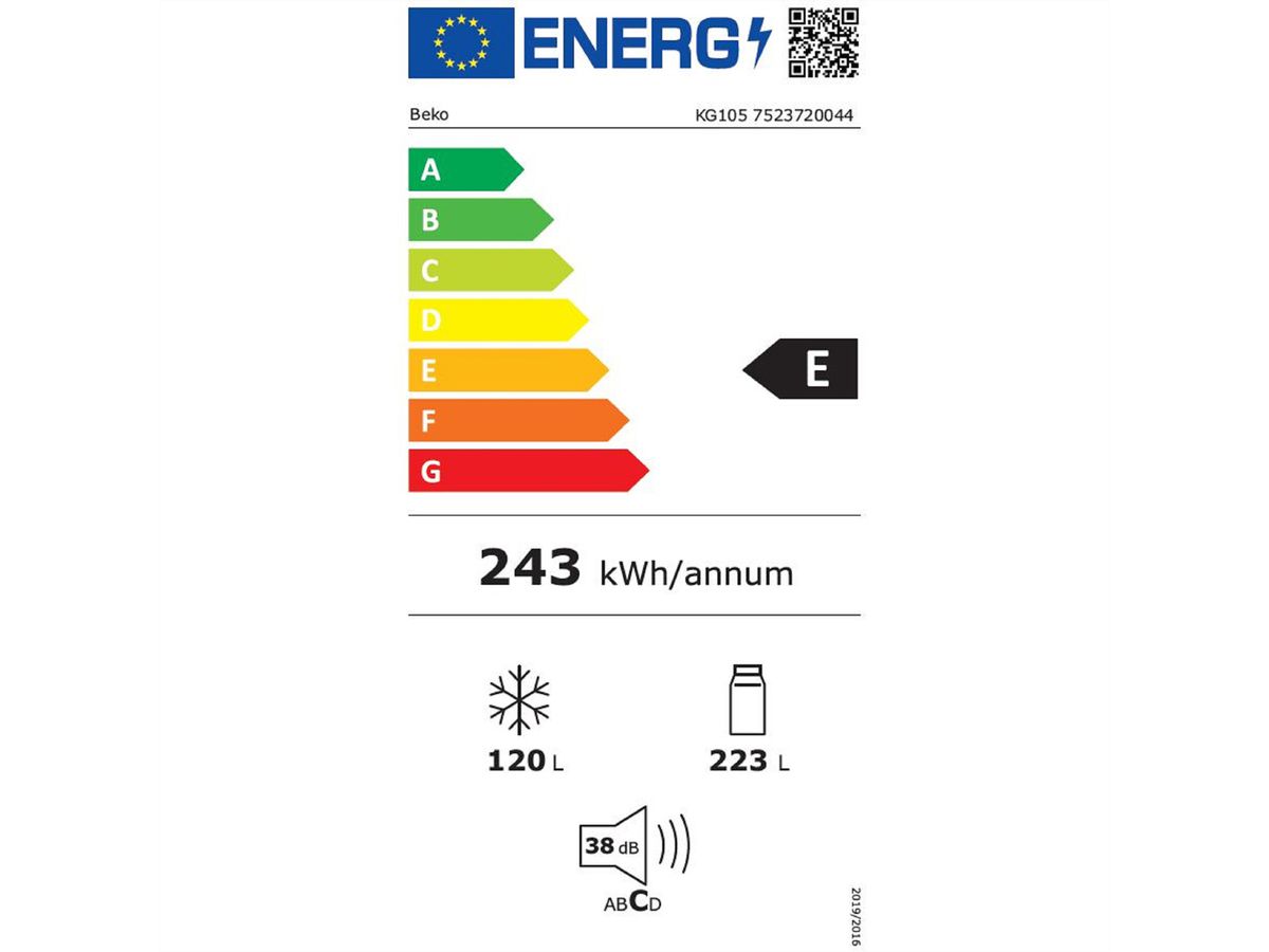 Beko Kühl-Gefrierkombination KG105, 343l, E, Inox