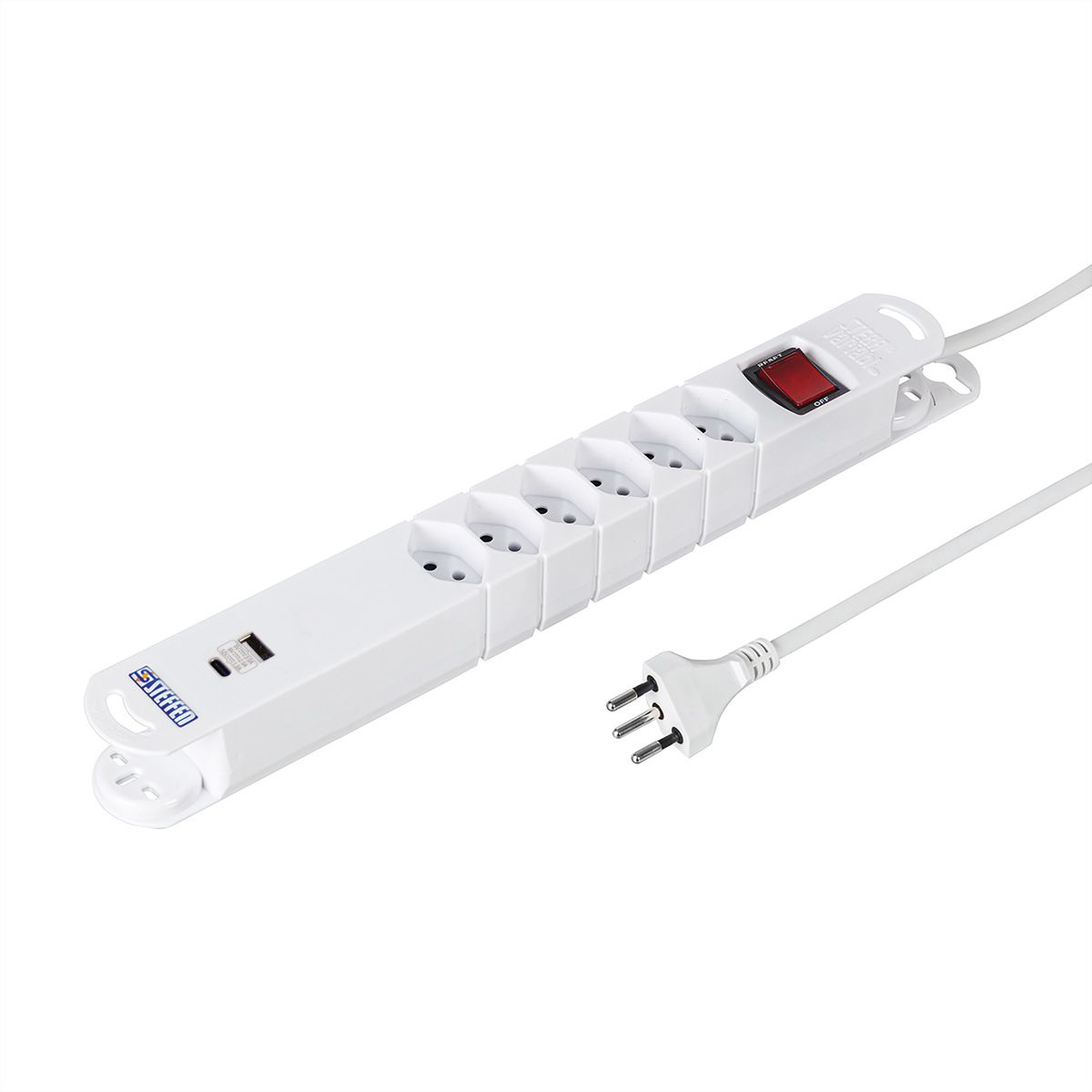 Steffen Steckdosenleiste Variabl 6fach, 1xUSB-A,1xUSB-C,mit schalter,weiss, 3m