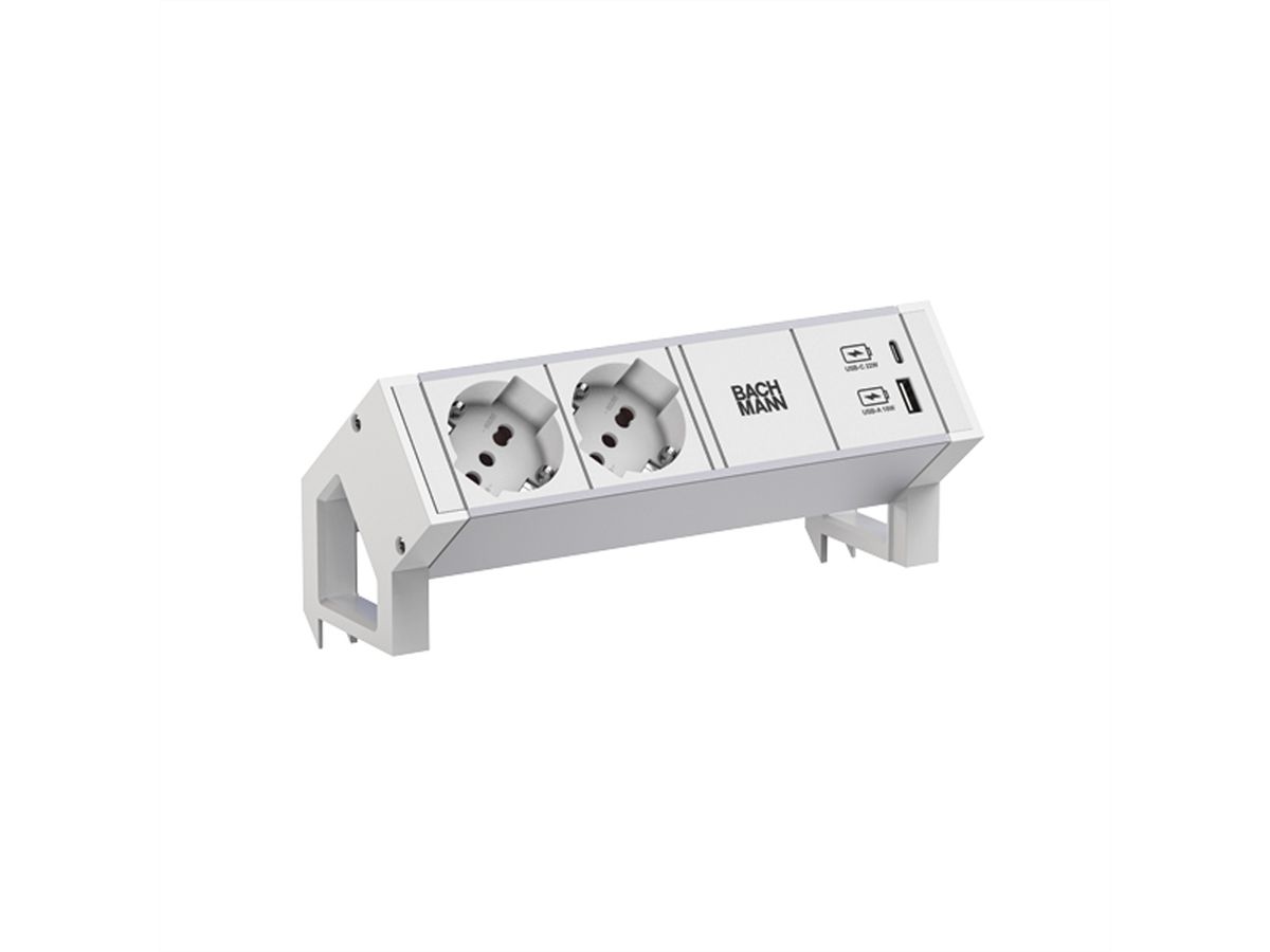 BACHMANN DESK2 ALU WHITE 2xP40 1xUSB A/C 22W 0,2m GST18