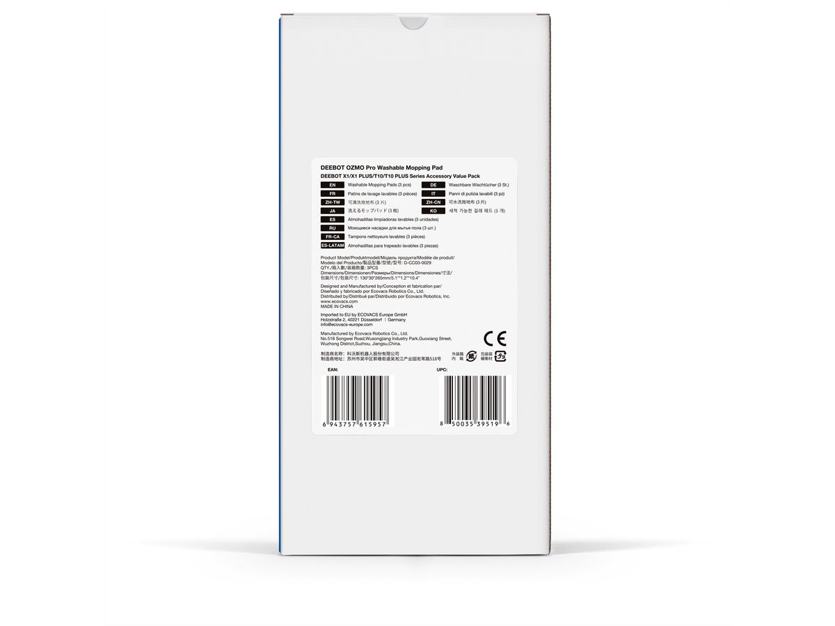 Ecovacs Reiniungstücher 3er Pack, zu X1, X1+, T10, T10+, N20, Deebot