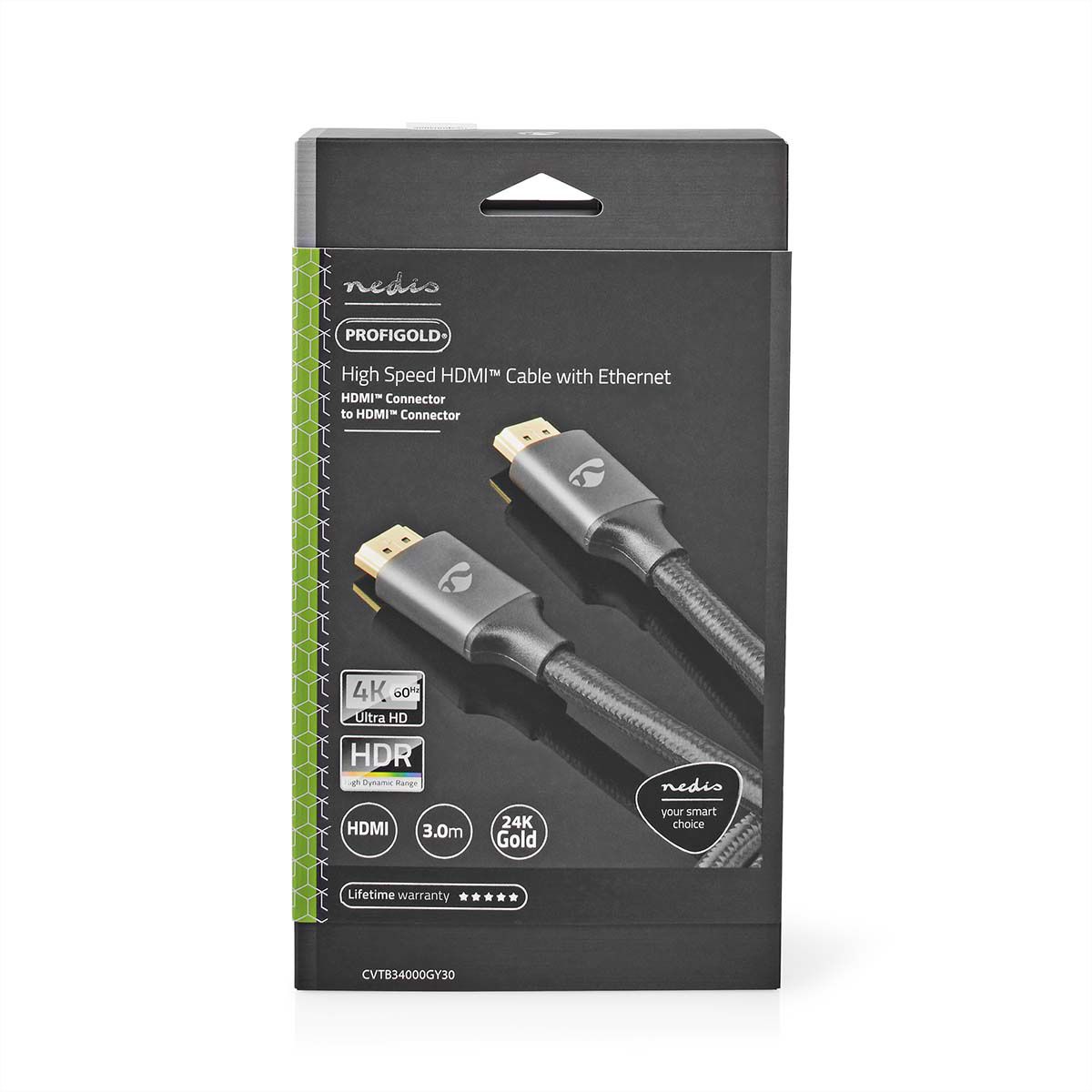 Nedis HDMI High Speed Kabel mit Ethernet, grau, 3 m