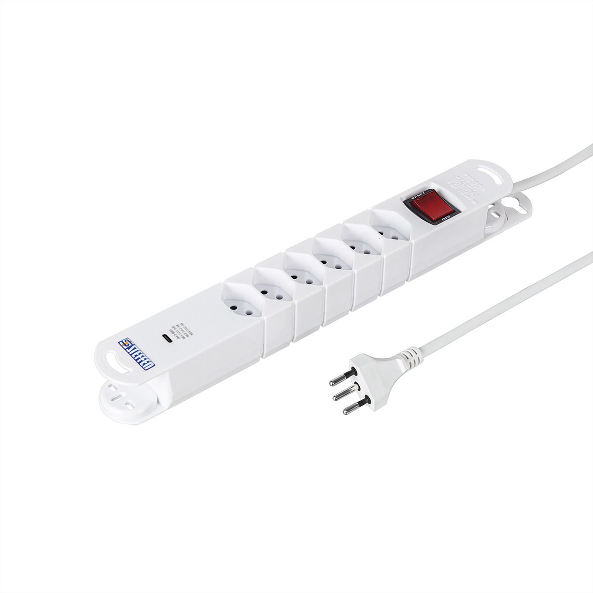 Steffen Steckdosenleiste Variabl 6fach, 1x USB-C, mit schalter, weiss, 1.5m