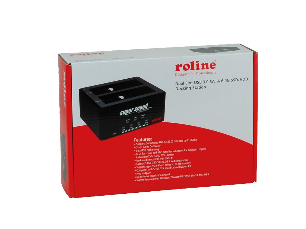 ROLINE Station d'accueil HDD/SSD 2.5" / 3.5" SATA, USB 3.2 Gen 1, fonction Copie
