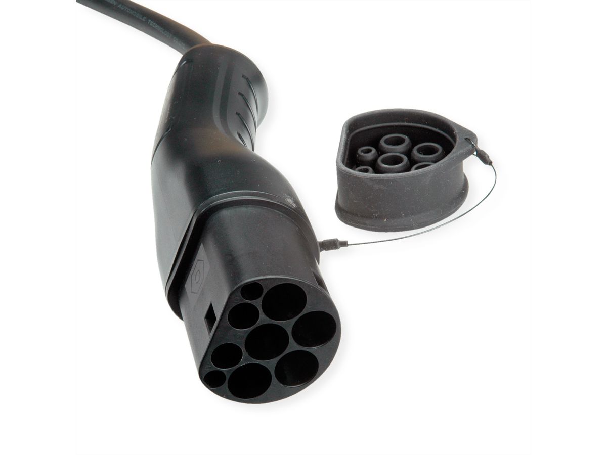 ROLINE E-Auto Ladekabel Typ2, 3-phasig, 480VAC (3P+N+E), 16 A, 11 kW, Spiralkabel (max. 3m)