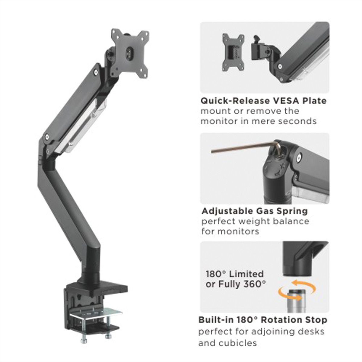 ROLINE LCD-Arm, Tischmontage, Gasfeder, 5 Gelenke, bis 18 kg