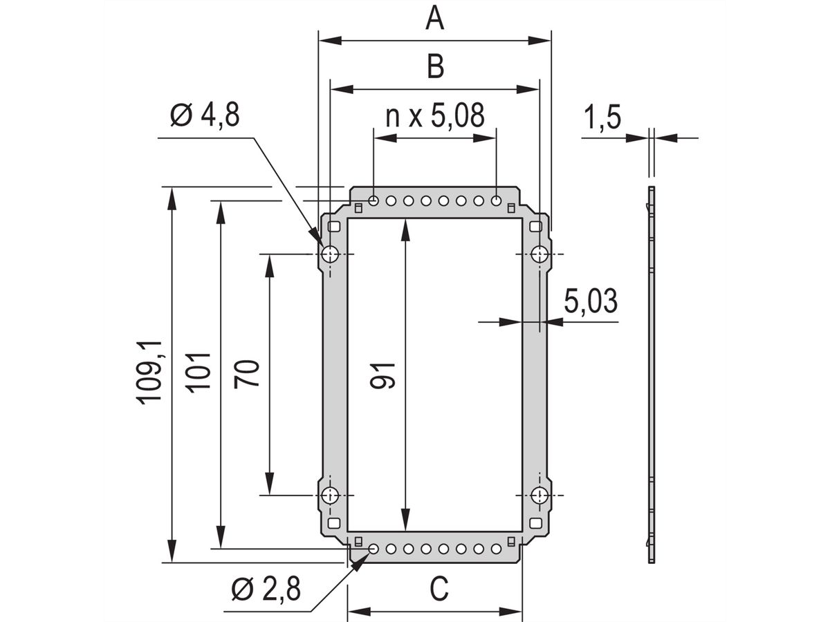 Unité enfichable de type cadre SCHROFF, panneau arrière, découpe pour connecteurs multiples, 3 U, 42 HP