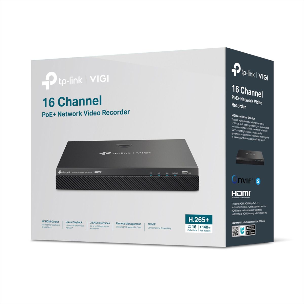 TP-Link VIGI NVR2016H-16MP NVR Enregistreur vidéo en réseau 16-CH, 16x PoE