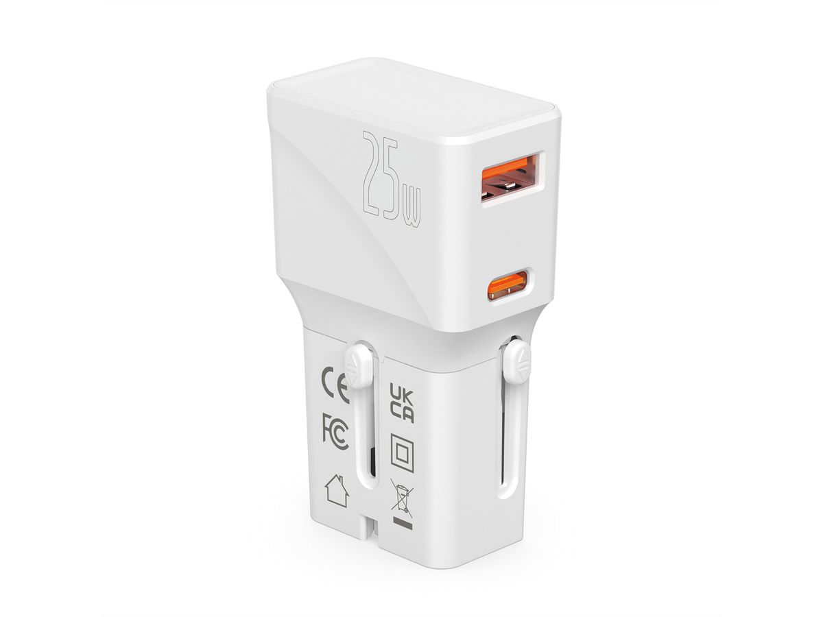 VALUE Chargeur de voyage USB avec prise UK/US/Euro, 2 ports, 1x QC3.0 A + 1x C (PD), 25W