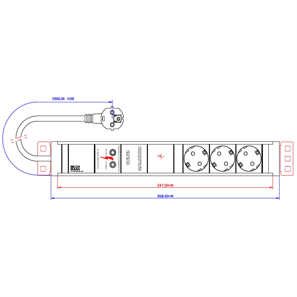 BACHMANN CONNECT LINE 3x contact de protection, Capteur y compris câble de raccordement 2m CAT5e