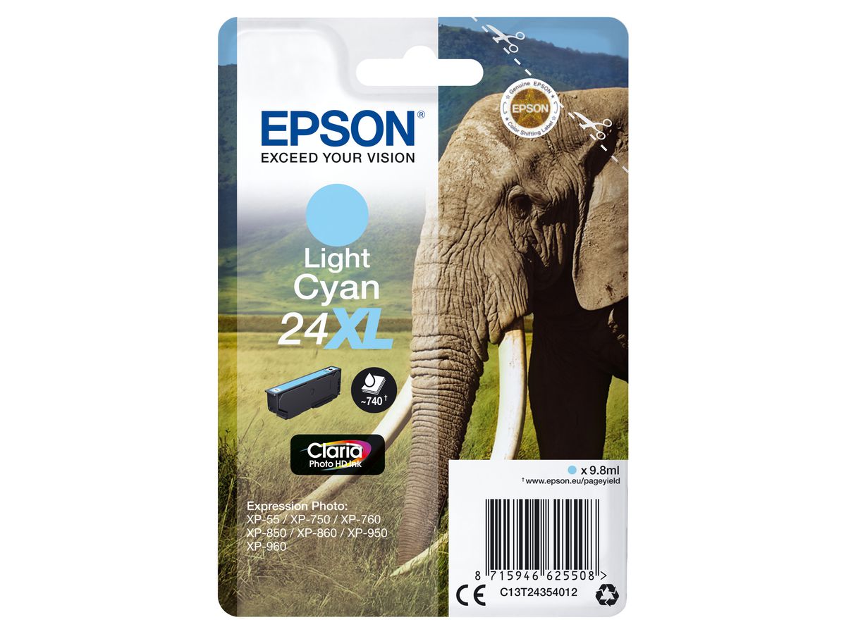 Epson Elephant Singlepack Light Cyan 24XL Claria Photo HD Ink