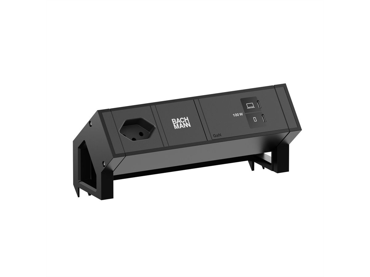 BACHMANN DESK2 1xCH 90° 1xUSB C/C 100W, L=0,2m RAL9005