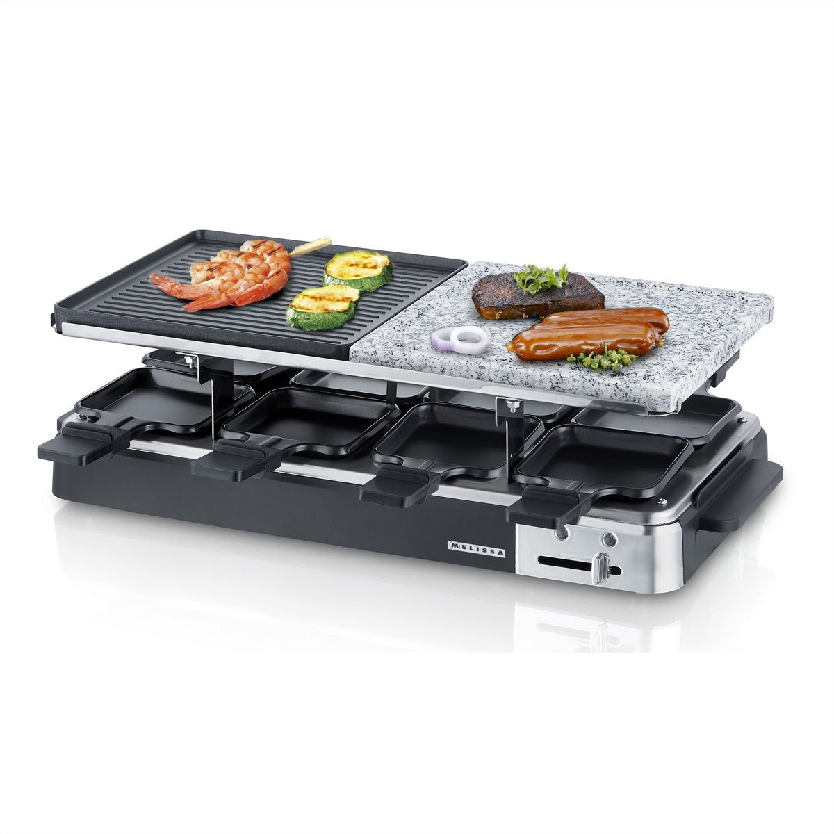 Melissa Raclette 16300027 schwarz, 8 Personen, Halbsteinplatte 1200-1400W