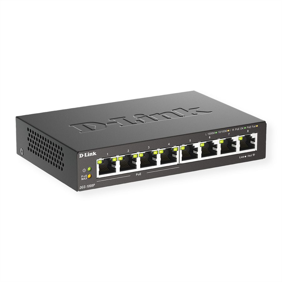 D-Link DGS-1008P 8-Port PoE Gigabit Desktop Switch - Switch - 8 ports