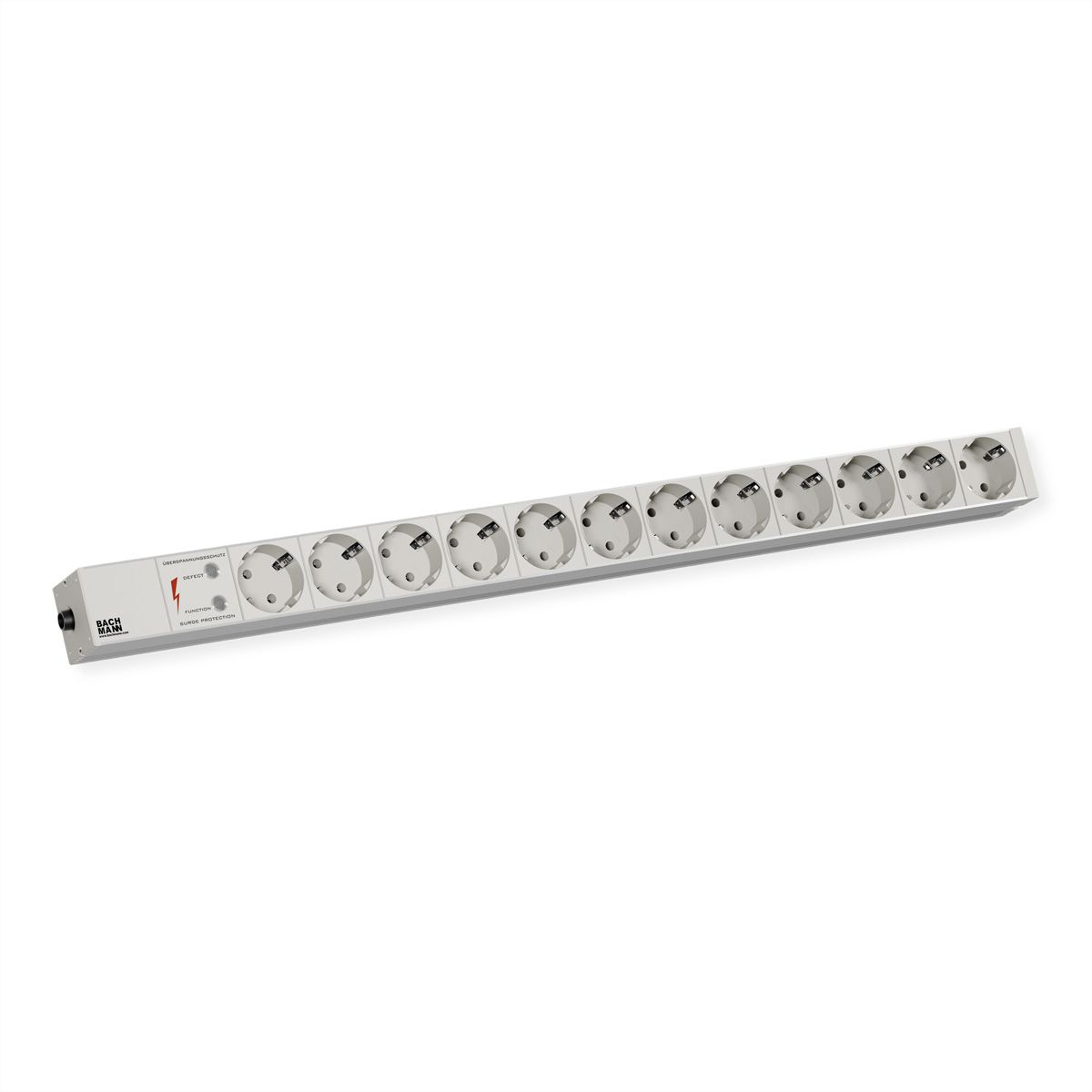 BACHMANN IT PDU ALU 1U 12x contact de protection, câble d'alimentation avec fiche à contact de protection