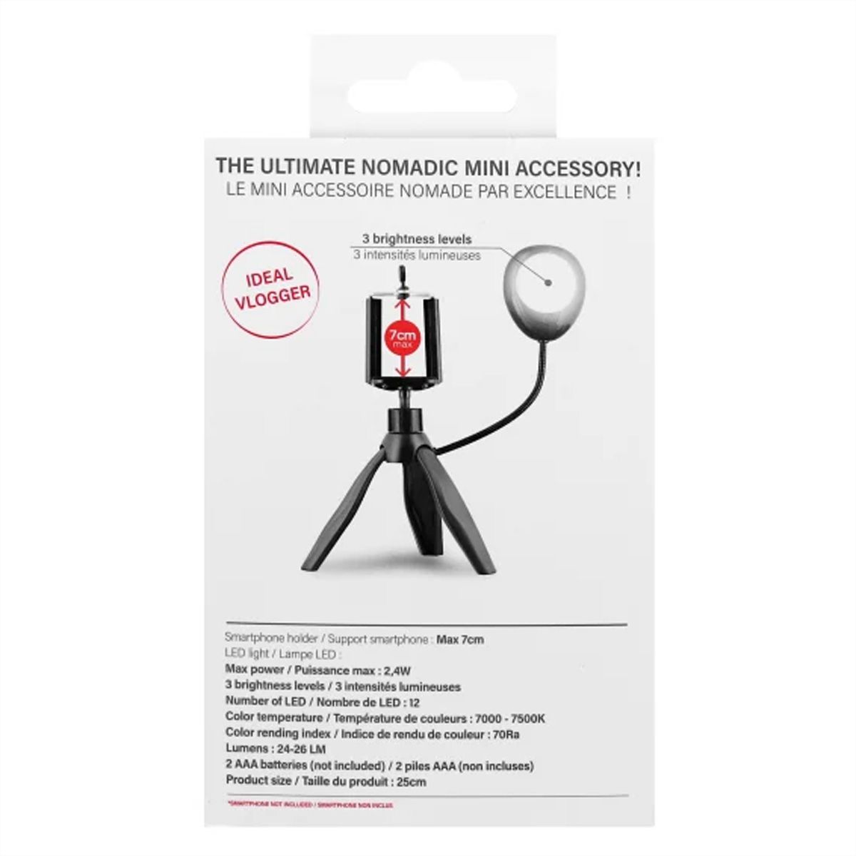 T'nB Influence mini Tripod mit LED 7500k,20cm hoch, 3 modis, 360°