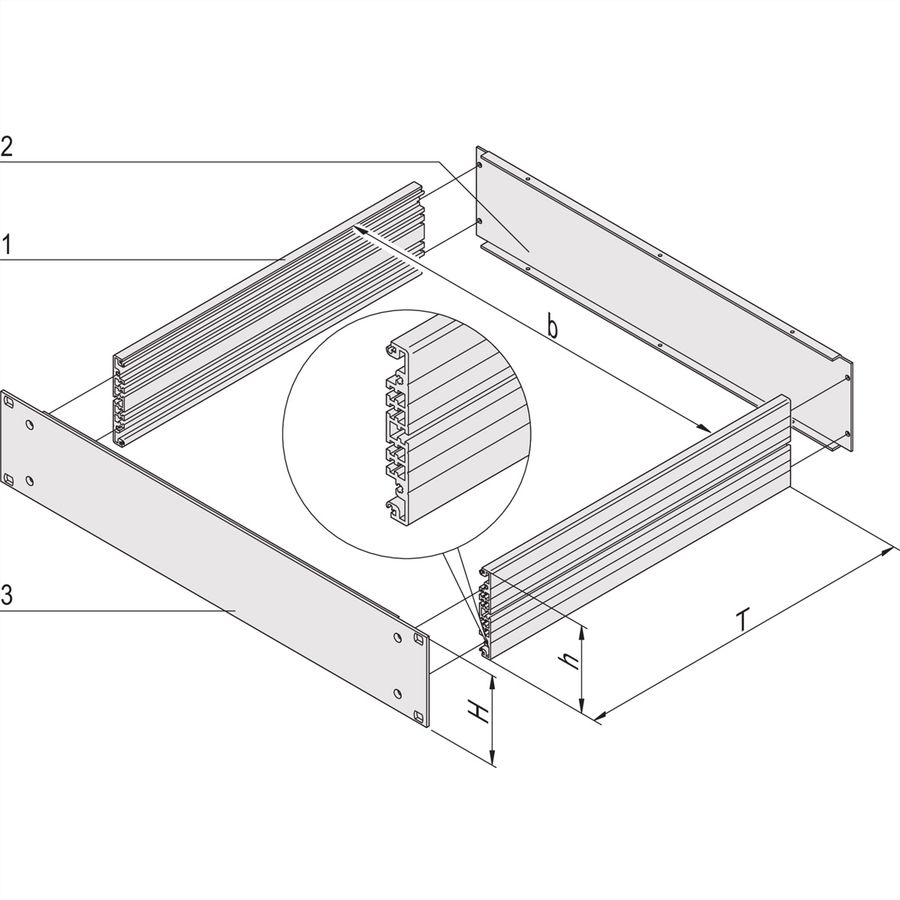 SCHROFF 19"- Einschub Aluminium (Grundbausatz) - MULTIPAC GRUNDAUSB.1HE 340T