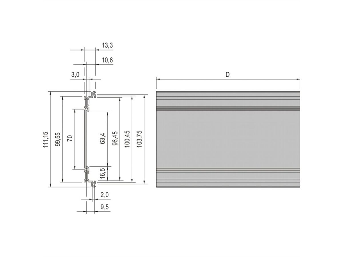 Cadre de type SCHROFF, unité enfichable, panneau latéral extrudé, 3 U, 220 mm, symétrique