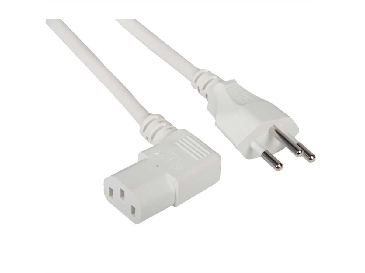 VALUE Netzkabel T12 auf C13, 90° rechts abgewinkelt, weiss, 2m