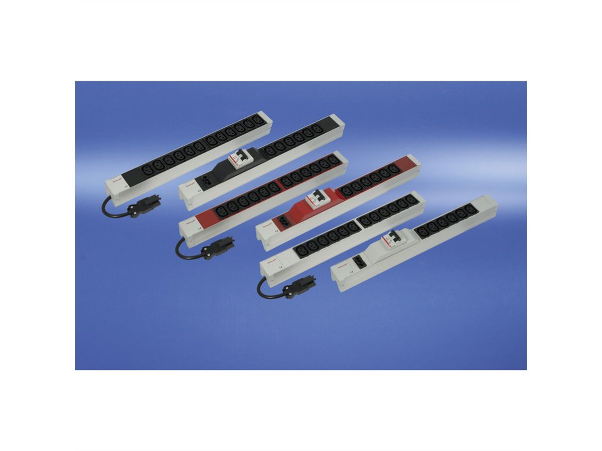 Bâtis de prises SCHROFF, IEC C13, avec entrée Wieland®, C13, 12 prises, 19", rouge