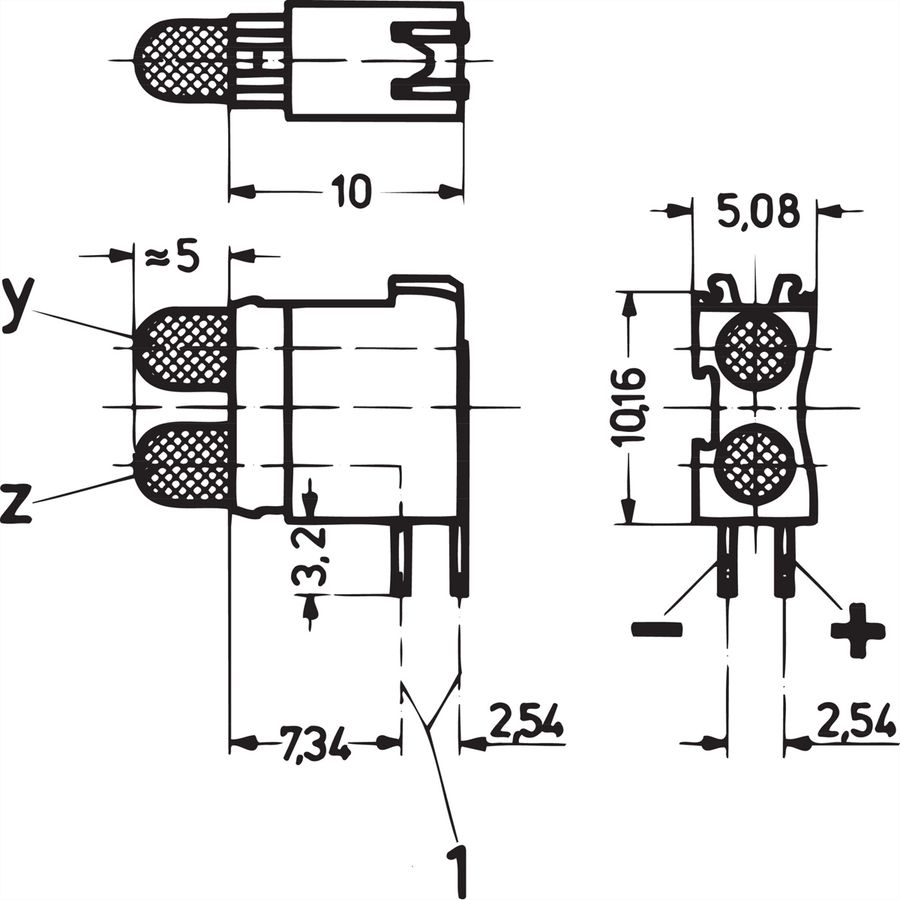 DEL double SCHROFF, forme courte, Ø 3,2 mm, plan de montage 1, jaune