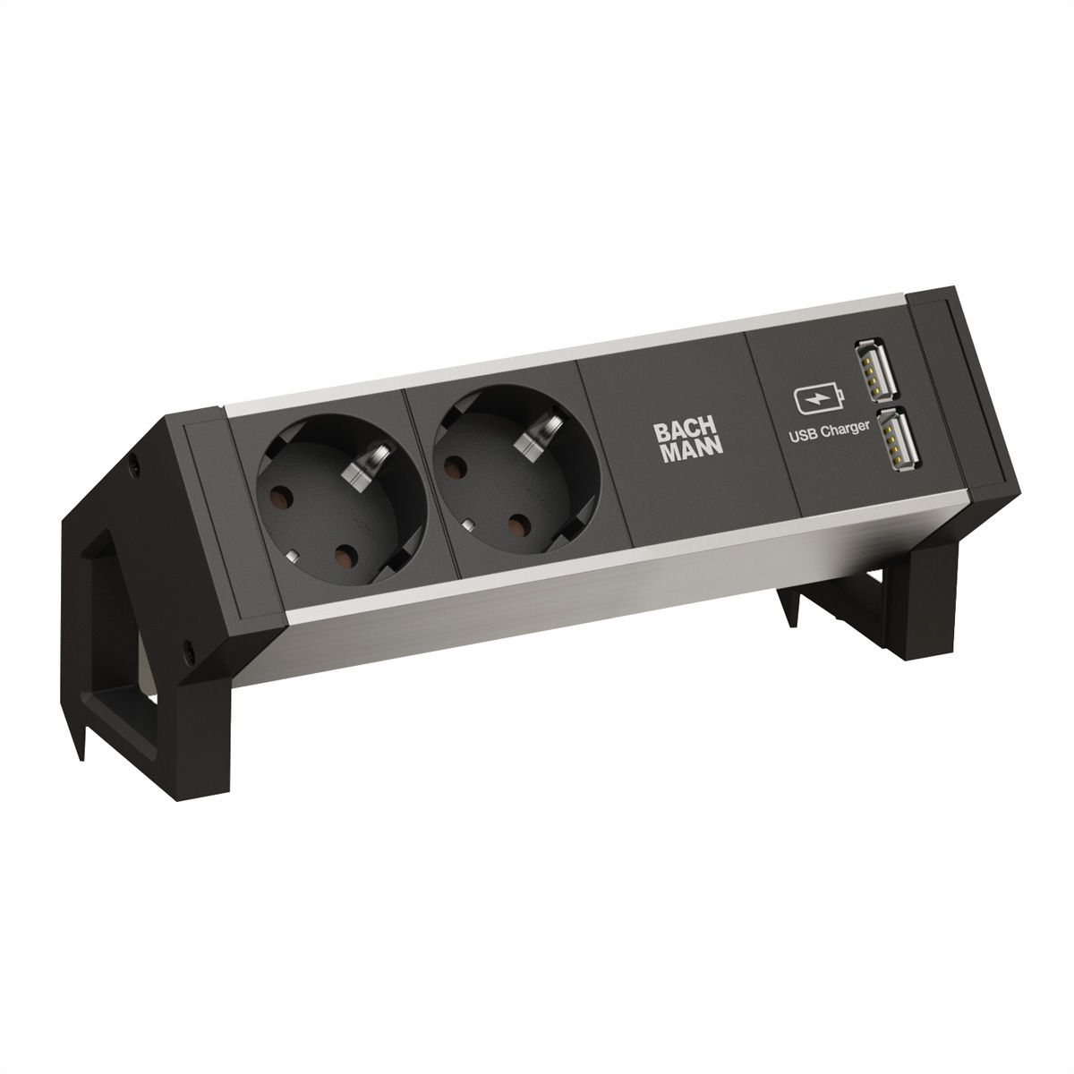 BACHMANN DESK2 ALU BLACK 2x contact de protection 1x USB-Charger