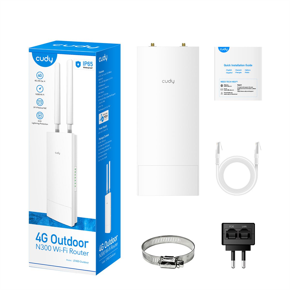 CUDY LT400 Outdoor 4G Routeur WiFi, LTE Cat 4 N300